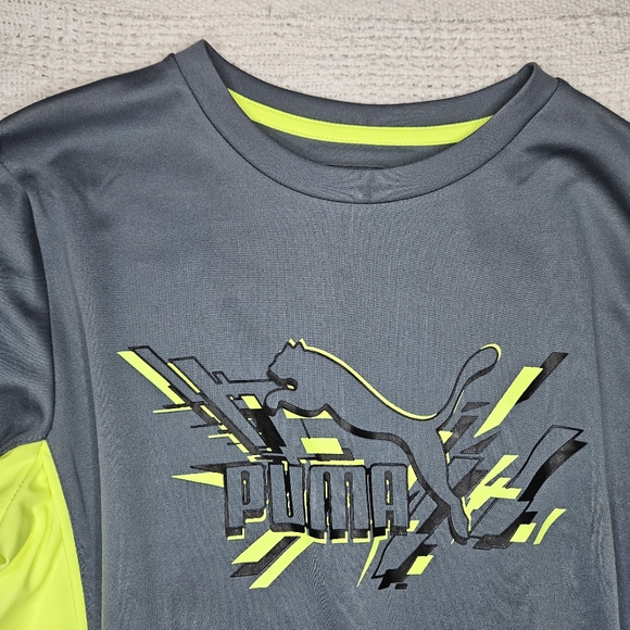 Puma Top Boys Size 14/16 Long Sleeve Top Shirt Gray Black Fluorescent Green - Picture 2 of 13
